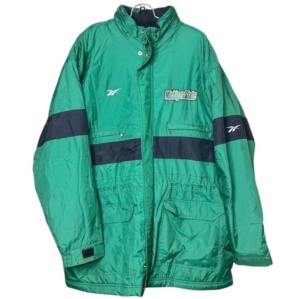 Vintage Reebok Michigan State Spartans Jacket Green Fleece Lined Mens Large MSU